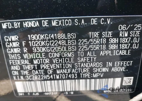 2026 Honda Hr-V Awd Sport from USA, damaged, VIN 3CZRZ2H54TM707493